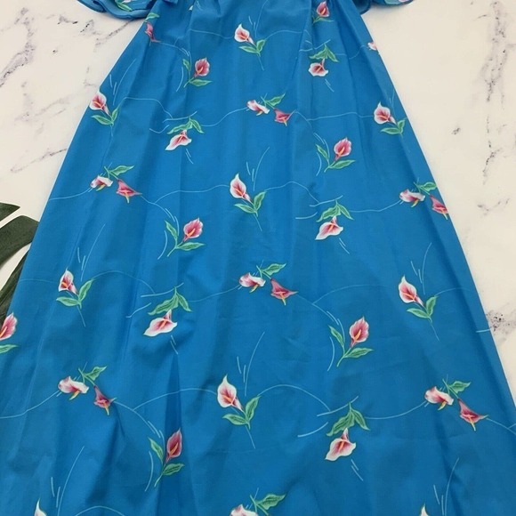 Hookano Womens Vintage Hawaiian Maxi Dress Size 16 Blue Pink Calla Lily Floral - Picture 3 of 10